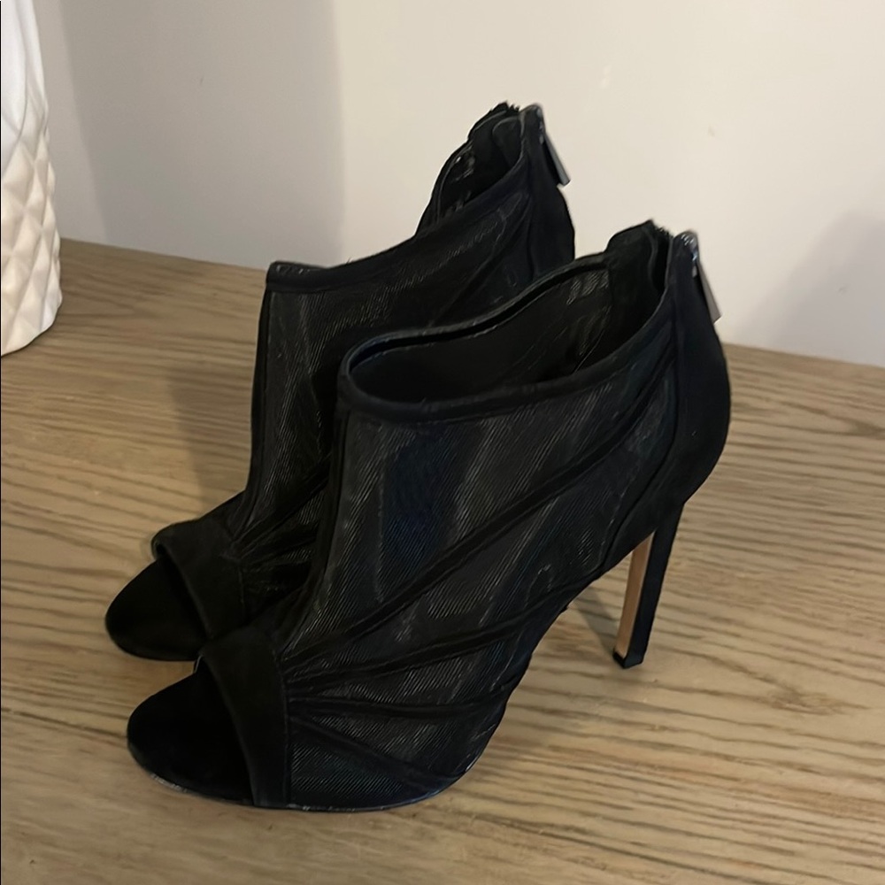 Vince Camuto Black Suede Peep-Toe Heels